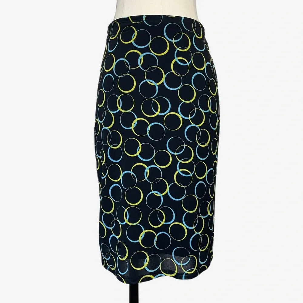 Vintage Y2K New York & Co. Black mesh stretchy geometric print mini skirt mod S
